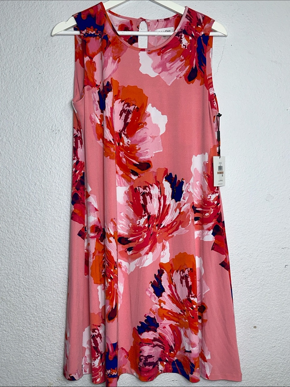 NEW Calvin Klein Floral Dress Sleeveless A-Line Flowy Pink Women’s Size 12